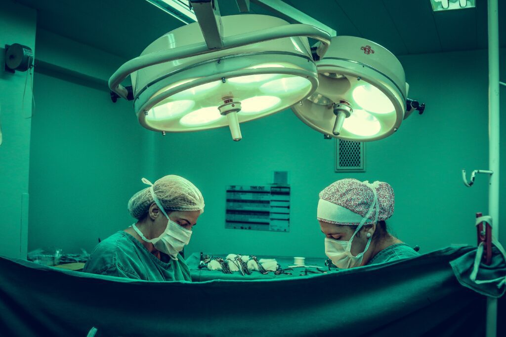Two medical professionals in a surgery center
